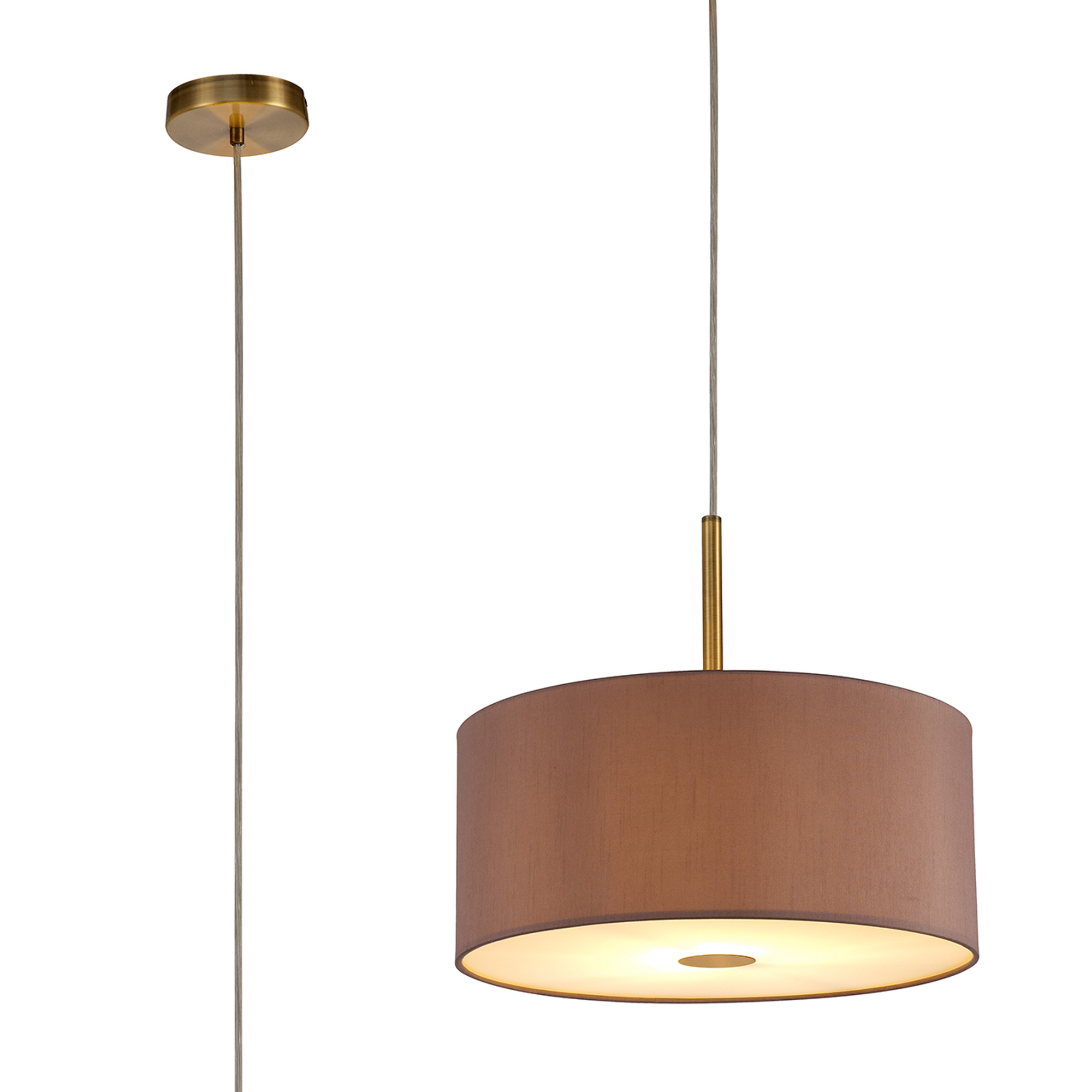 DK0217  Baymont 40cm Pendant 1 Light Antique Brass; Taupe/Halo Gold; Frosted Diffuser
